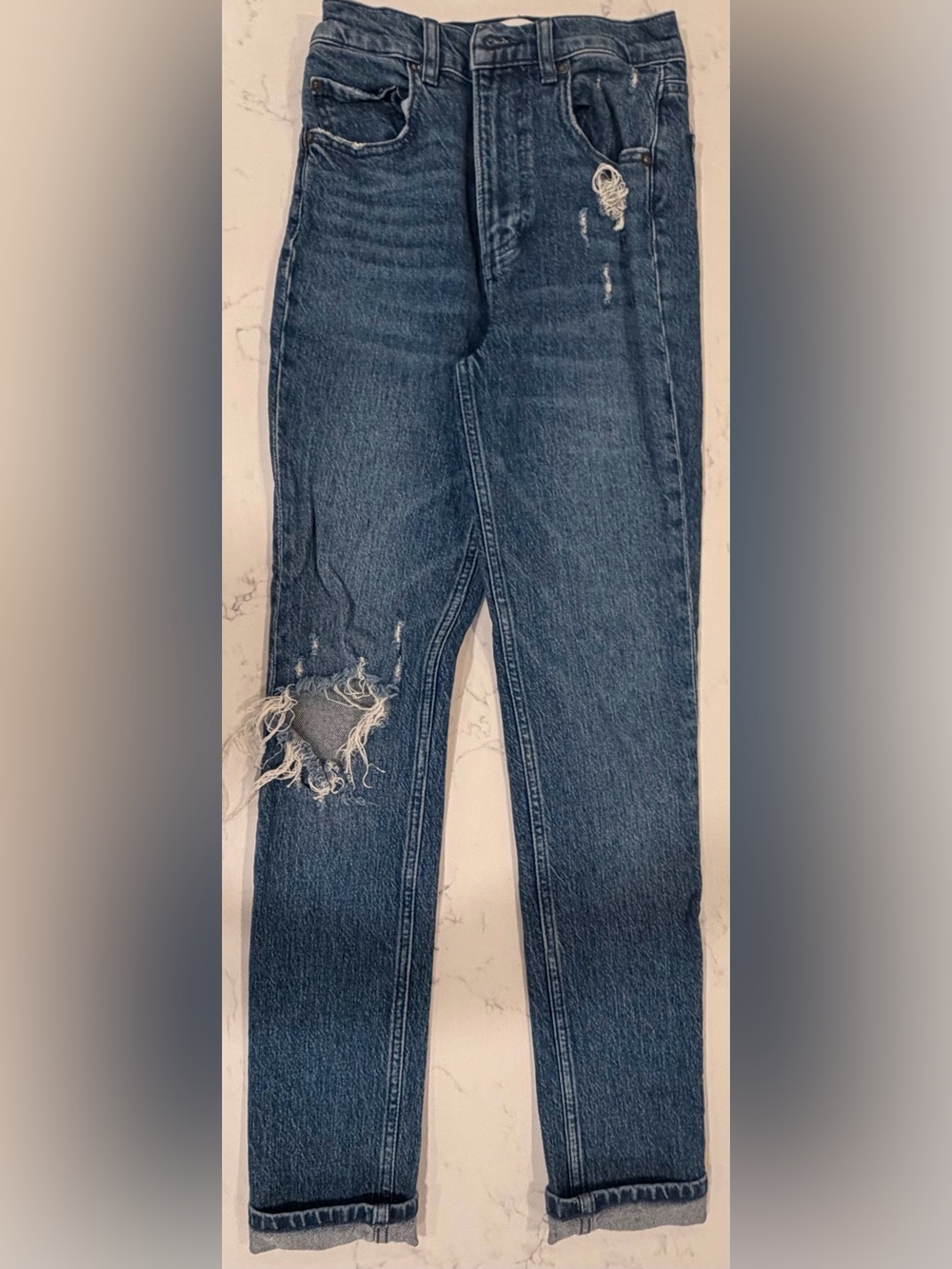 Boyish Distressed Dark Blue Skinny Jeans